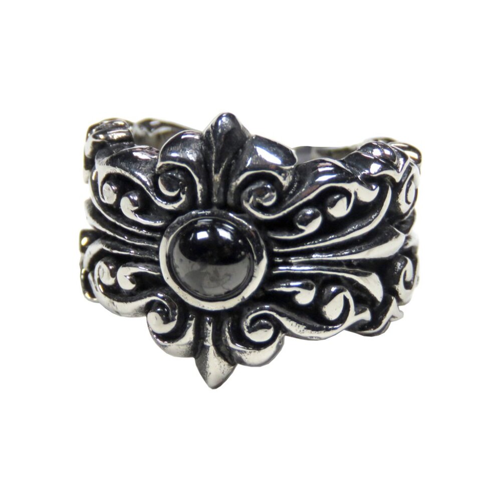 Inox Men's Stainless Steel Medieval Gothic Black Stone Ring